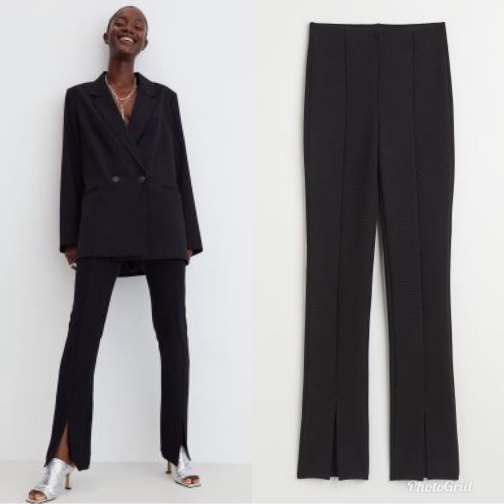 NWT H&M Ribbed Split Hem Black Pants